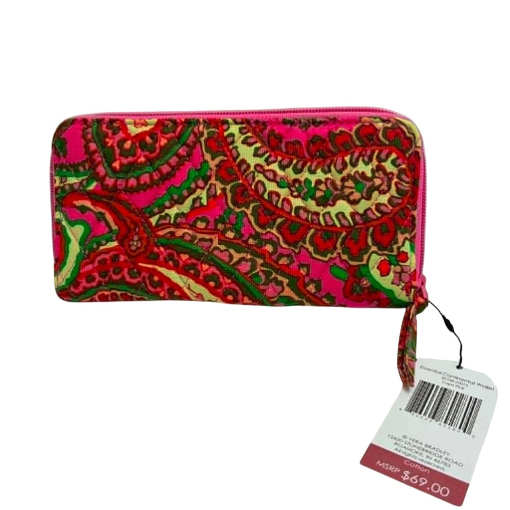 Vera Bradley Essential Continental Wallet Capri Pink Paisley Cotton Organizer - Picture 1 of 6
